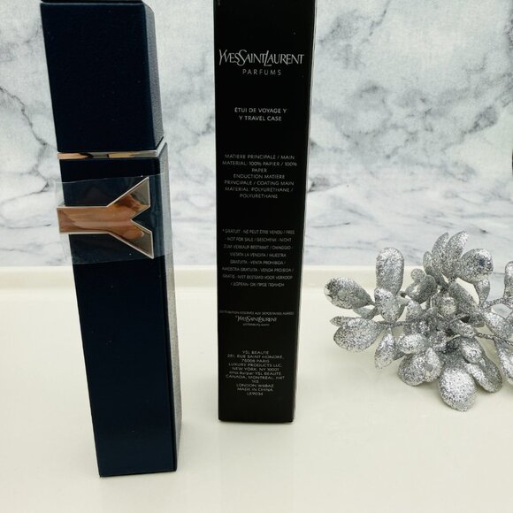 Yves Saint Laurent Y Parfums Navy Travel Case for Men, Silver Y Logo, Boxed-NEW - Picture 4 of 13